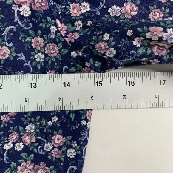 Gunne Sax S Vintage Lace Floral Print Short Sleeve Gunnie Dress Dark Blue *flaw - Picture 6 of 8